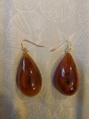 Gold Hook Red Agate Teardrop Earrings
